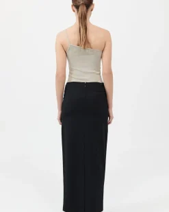 Raw Edge Column Maxi Skirt | Black